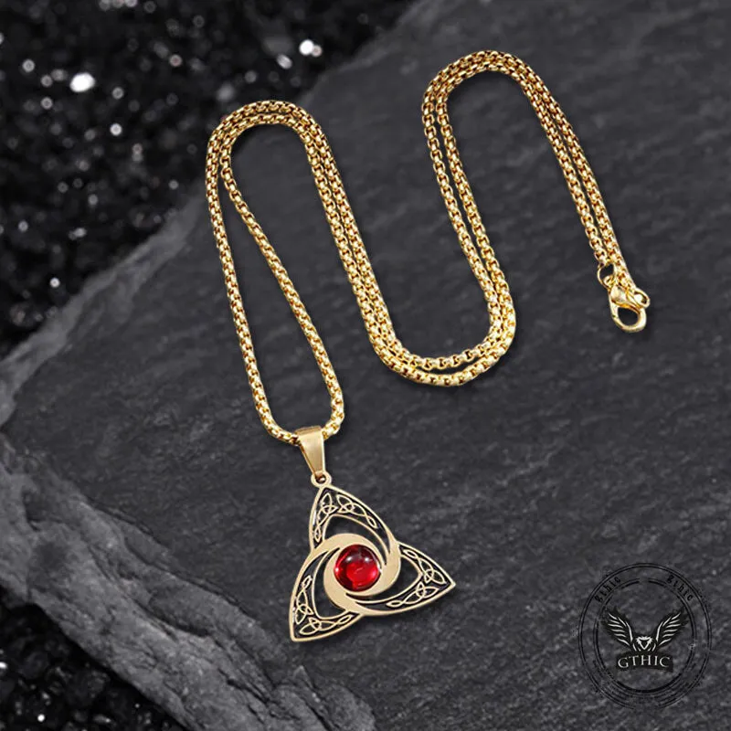 Celtic Knot Red Gemstone Stainless Steel Necklace