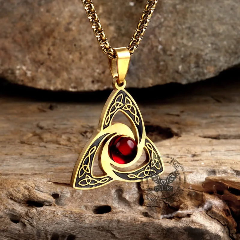 Celtic Knot Red Gemstone Stainless Steel Necklace