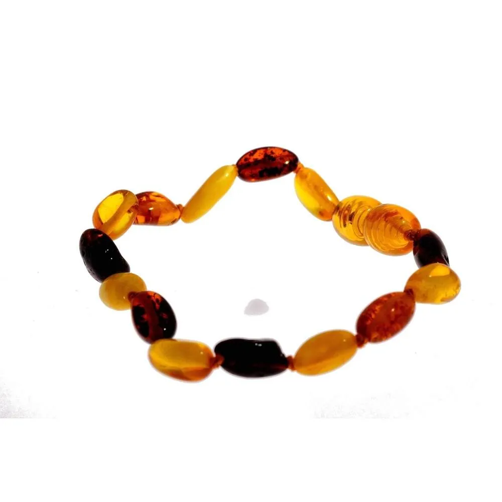 Certified Baltic Amber Beans Beads Bracelet in Mixed Colours - Sizes Baby to Adult