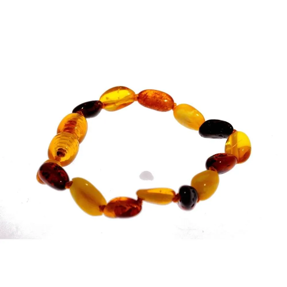 Certified Baltic Amber Beans Beads Bracelet in Mixed Colours - Sizes Baby to Adult