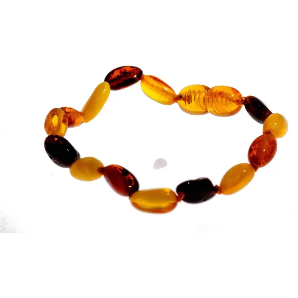 Certified Baltic Amber Beans Beads Bracelet in Mixed Colours - Sizes Baby to Adult