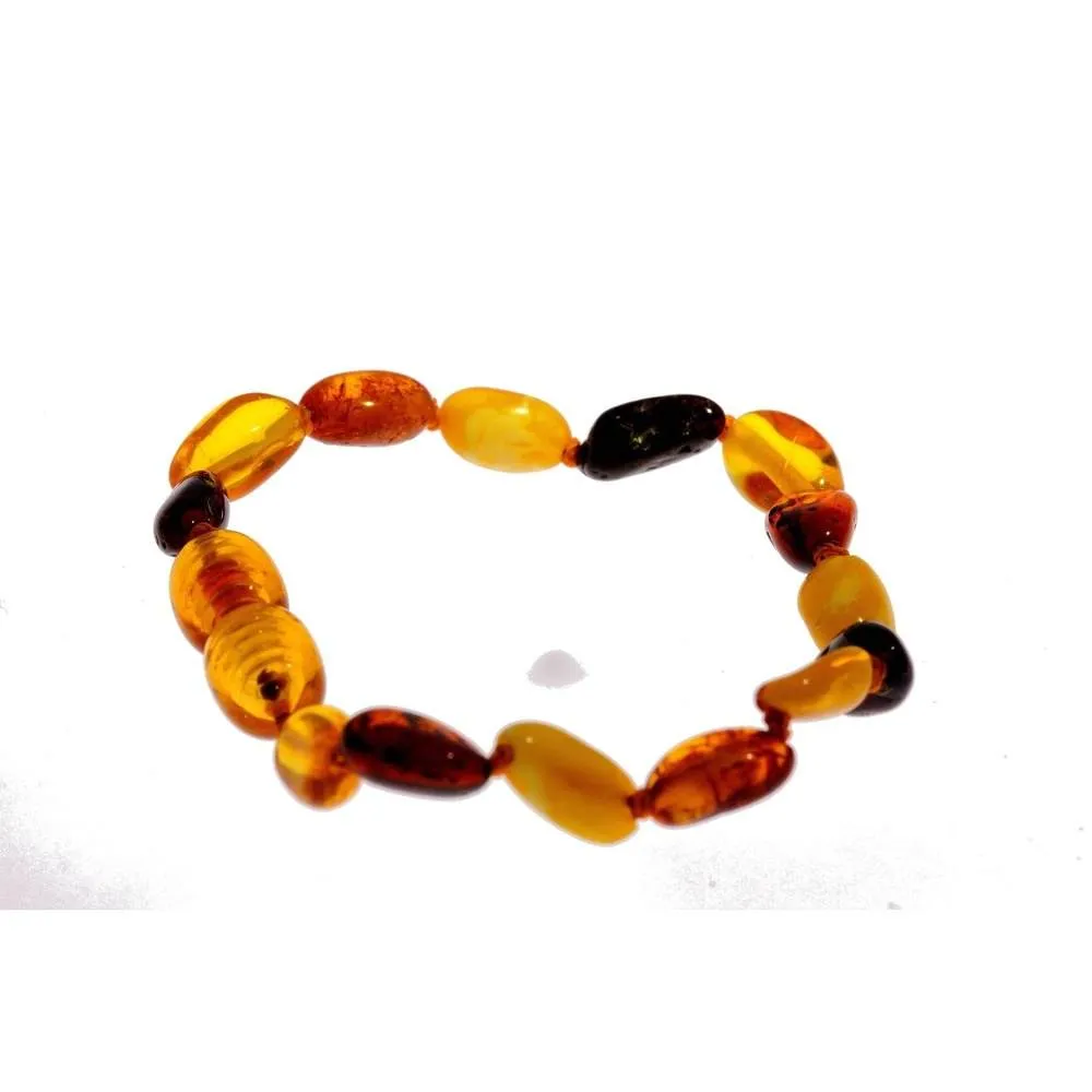 Certified Baltic Amber Beans Beads Bracelet in Mixed Colours - Sizes Baby to Adult