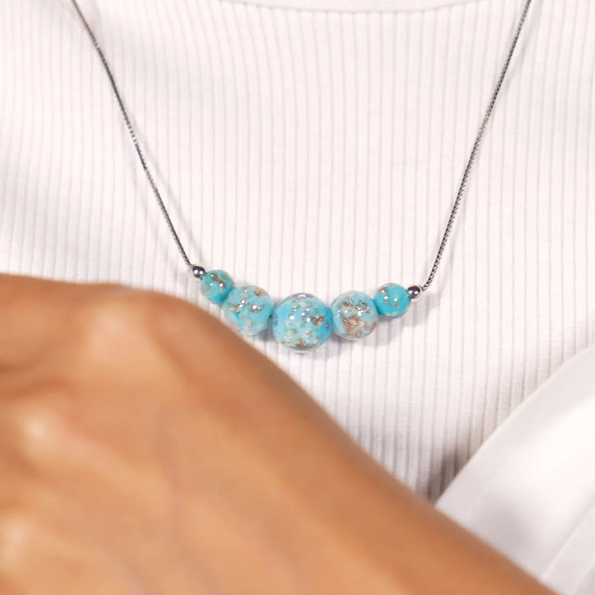 Cerulean | .925 Sterling Silver | Firefly Glass Infinity Clasp Necklace