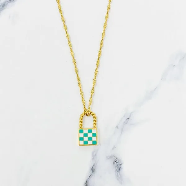 Checkered Locket Necklace