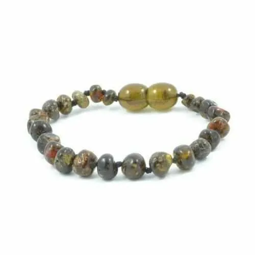 Child Evergreen Polished Green Baltic Amber Anklet Bracelet