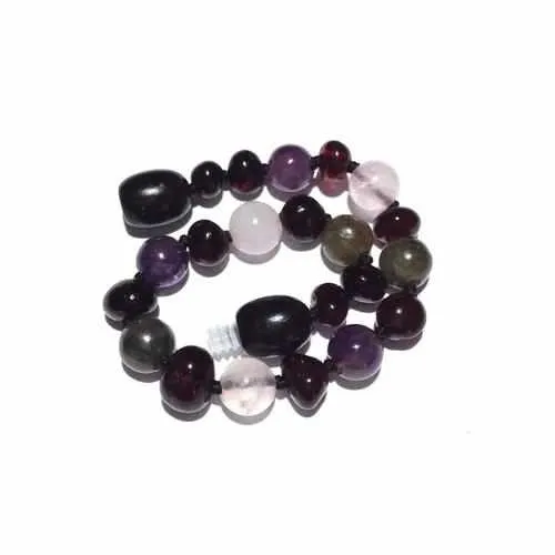 Child Gaia Amethyst Rose Quartz Labradorite Cherry Baltic Amber Anklet Bracelet