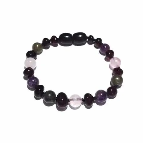 Child Gaia Amethyst Rose Quartz Labradorite Cherry Baltic Amber Anklet Bracelet