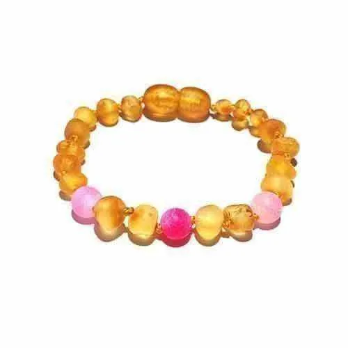 Child Nurture Raw Honey Pink Bead Dragon Agate Baltic Amber Anklet Bracelet