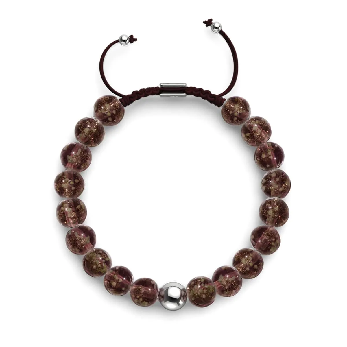 Chocolate | Silver | Firefly Glass Macrame Bracelet