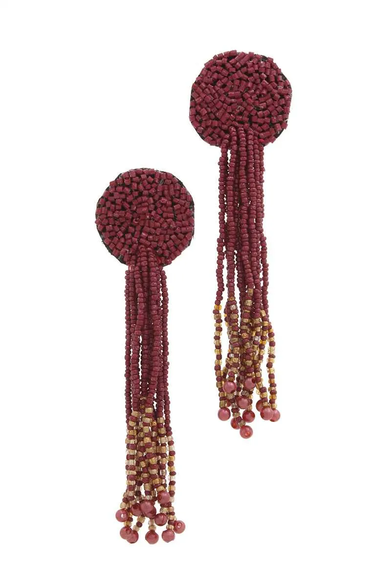 Circle Seed Bead Dangle Post Drop Earring