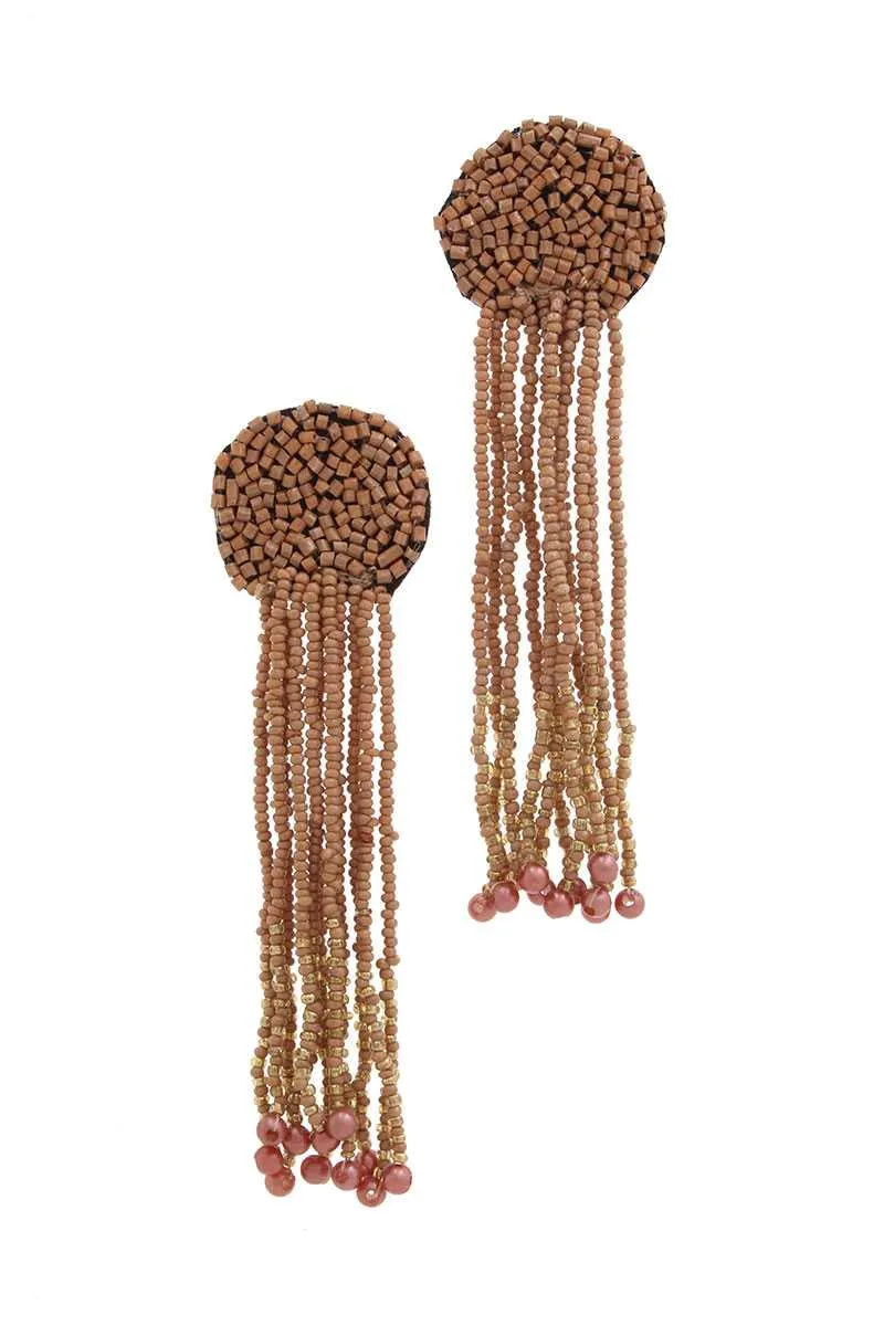 Circle Seed Bead Dangle Post Drop Earring