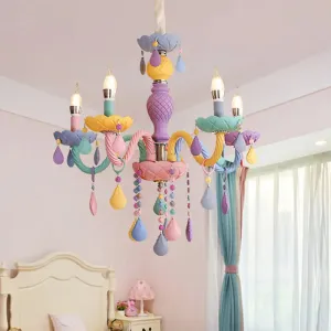 Colorful Glass Pendant Light in Purple for Kids Bedroom - Candelabra Ceiling Chandelier