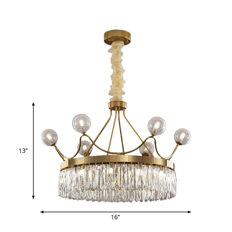 Contemporary Gold Crystal Crown Chandelier - 13-Bulb Suspension Pendant Light