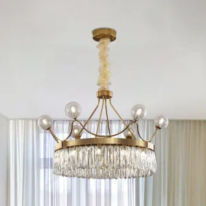 Contemporary Gold Crystal Crown Chandelier - 13-Bulb Suspension Pendant Light