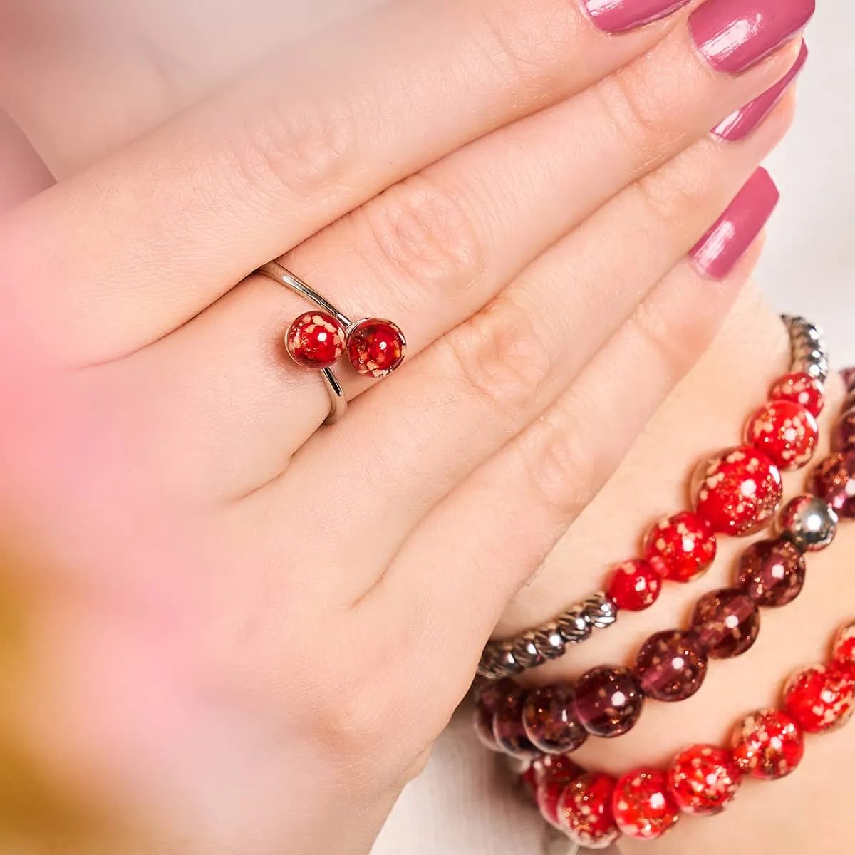 Crimson | Silver | Firefly Glass Cascade Bracelet