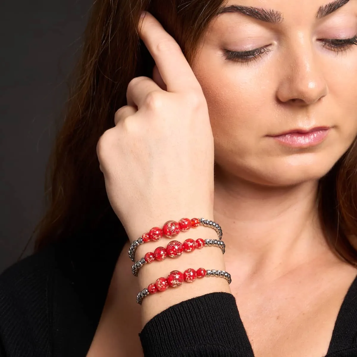 Crimson | Silver | Firefly Glass Cascade Bracelet