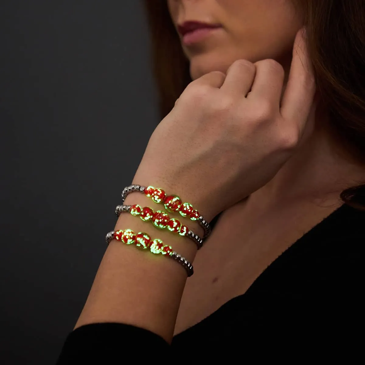 Crimson | Silver | Firefly Glass Cascade Bracelet