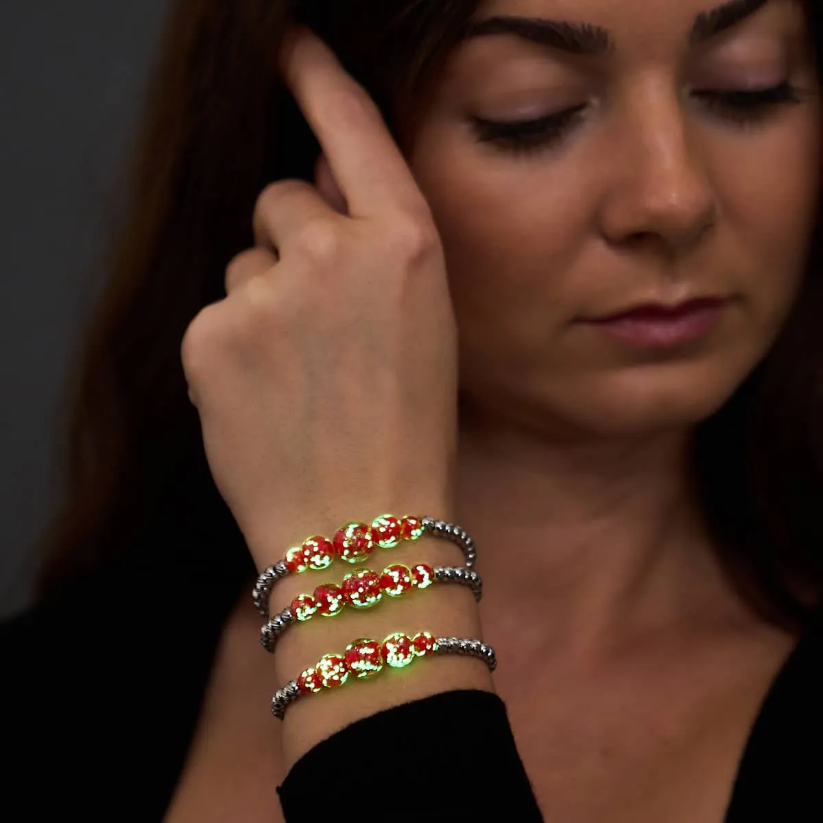 Crimson | Silver | Firefly Glass Cascade Bracelet