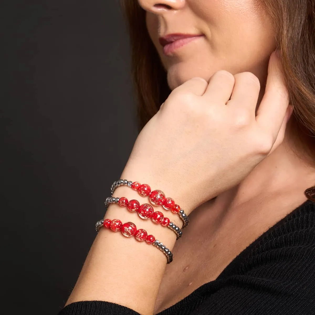 Crimson | Silver | Firefly Glass Cascade Bracelet