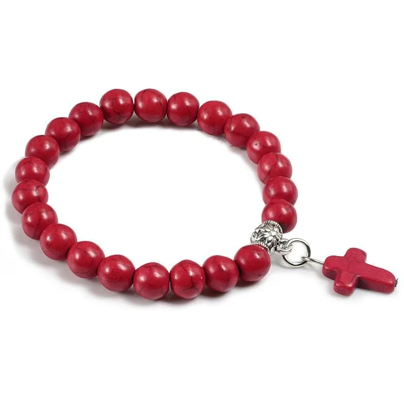 Cross Bead Bracelet <br> Charm Red