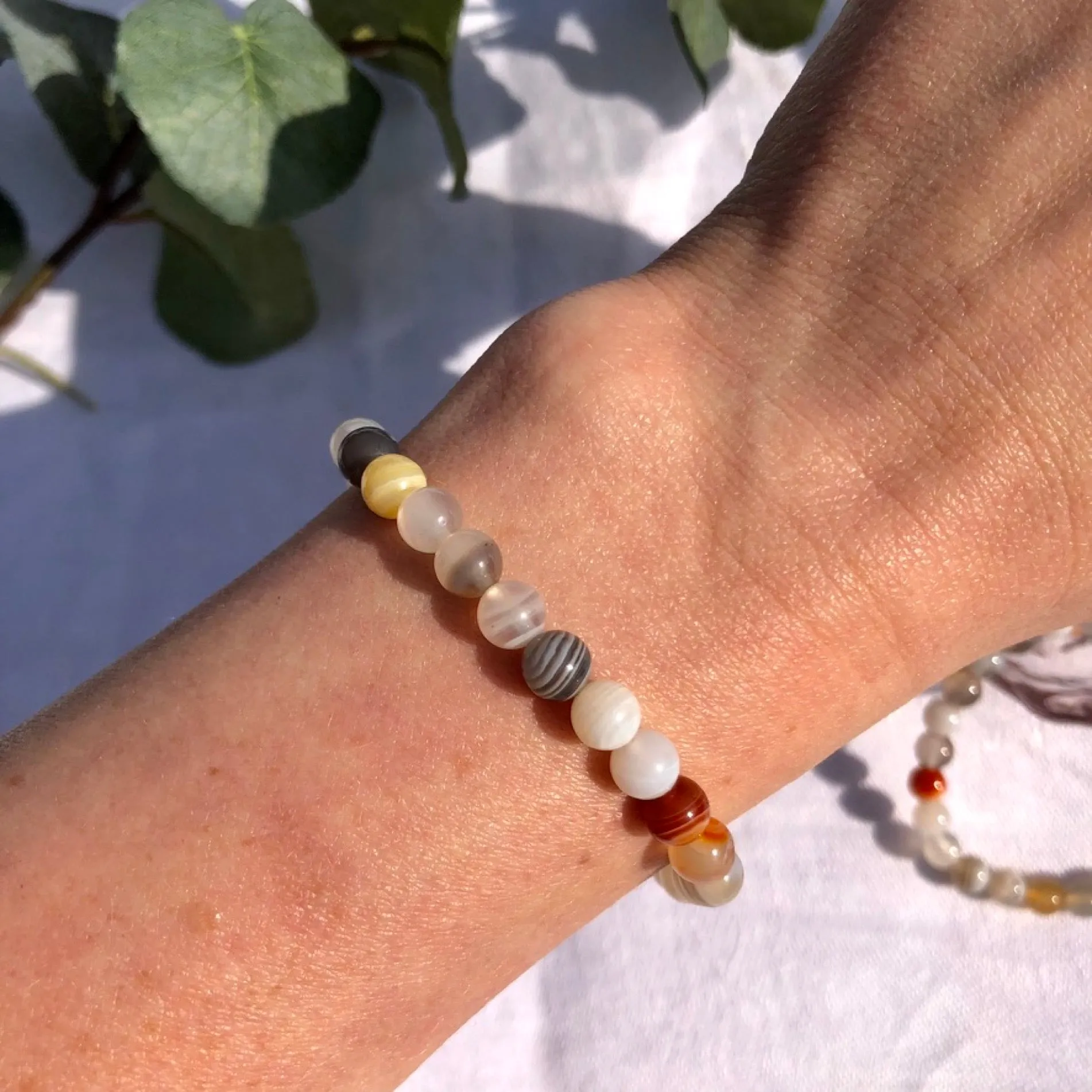 Crystal Bead Bracelet - Botswana Agate