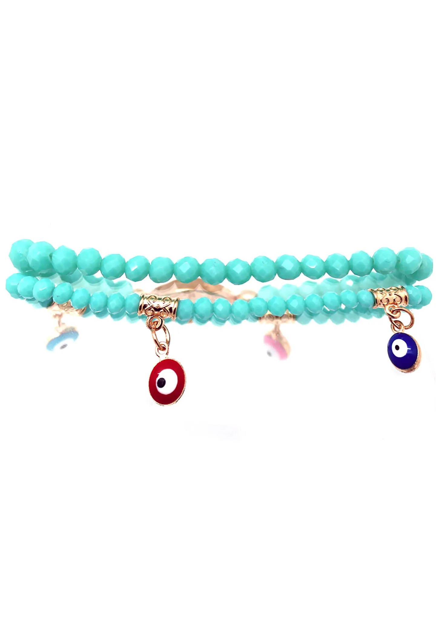 Crystal Evil Eye Beaded Bracelet Set in Turquoise