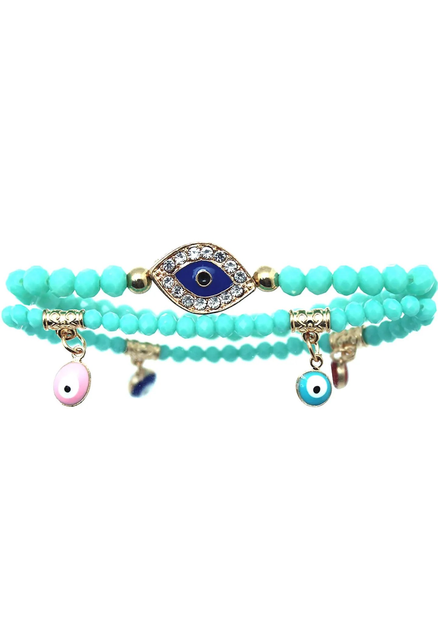 Crystal Evil Eye Beaded Bracelet Set in Turquoise