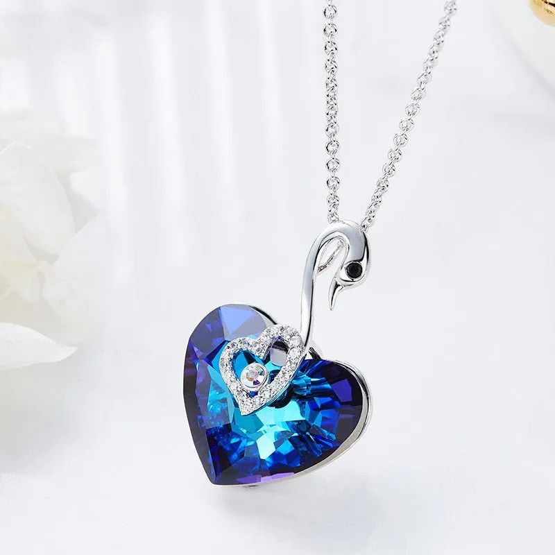 Crystal Swan Heart Necklace