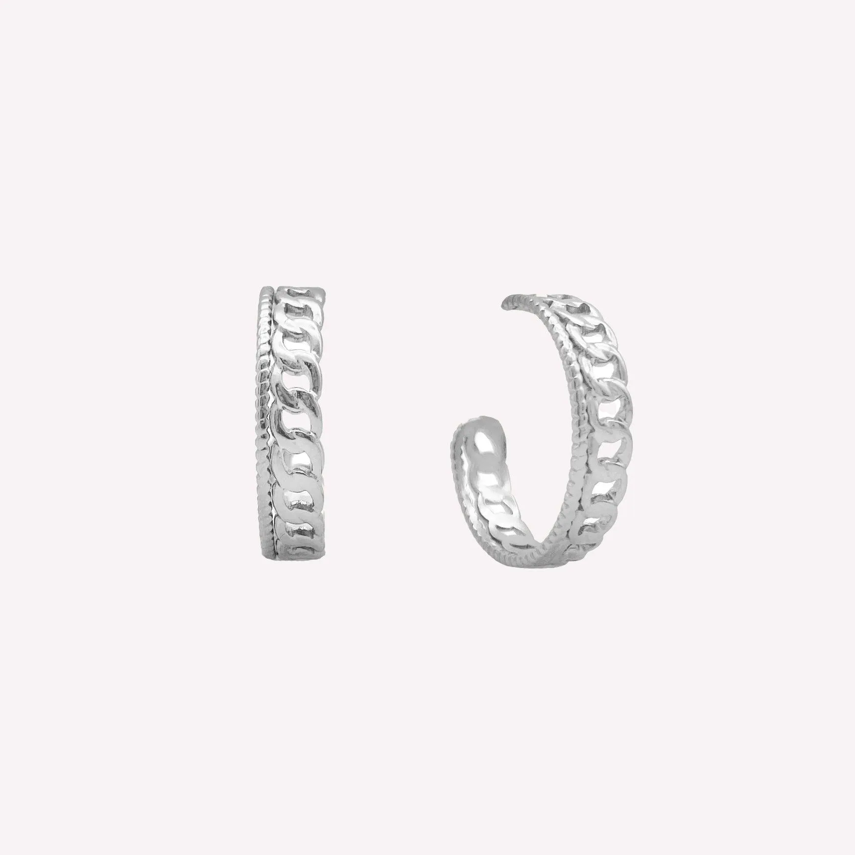 CUBAN CHAIN HOOP CLIP-ON EARRINGS IN SILVER