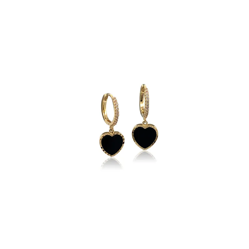 Cubic Zirconia with Black Enamel Hoop Earrings