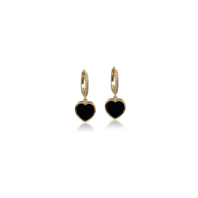 Cubic Zirconia with Black Enamel Hoop Earrings