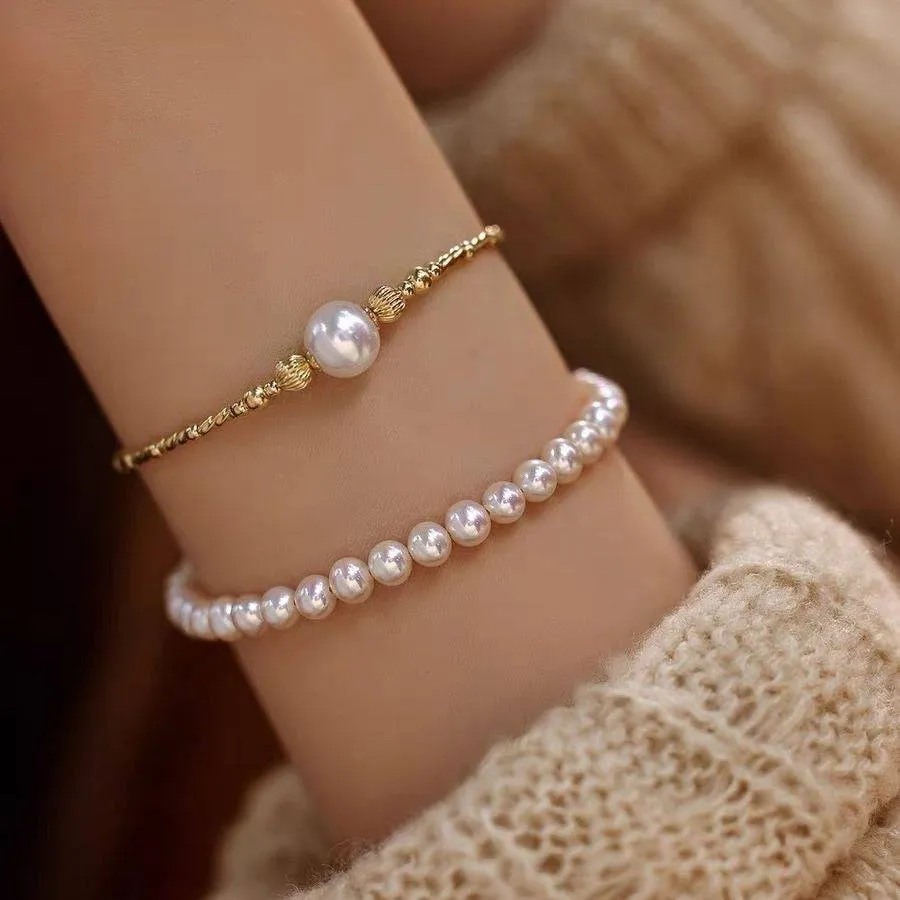 Dainty White Freshwater Pearl 18K Gold Bracelet