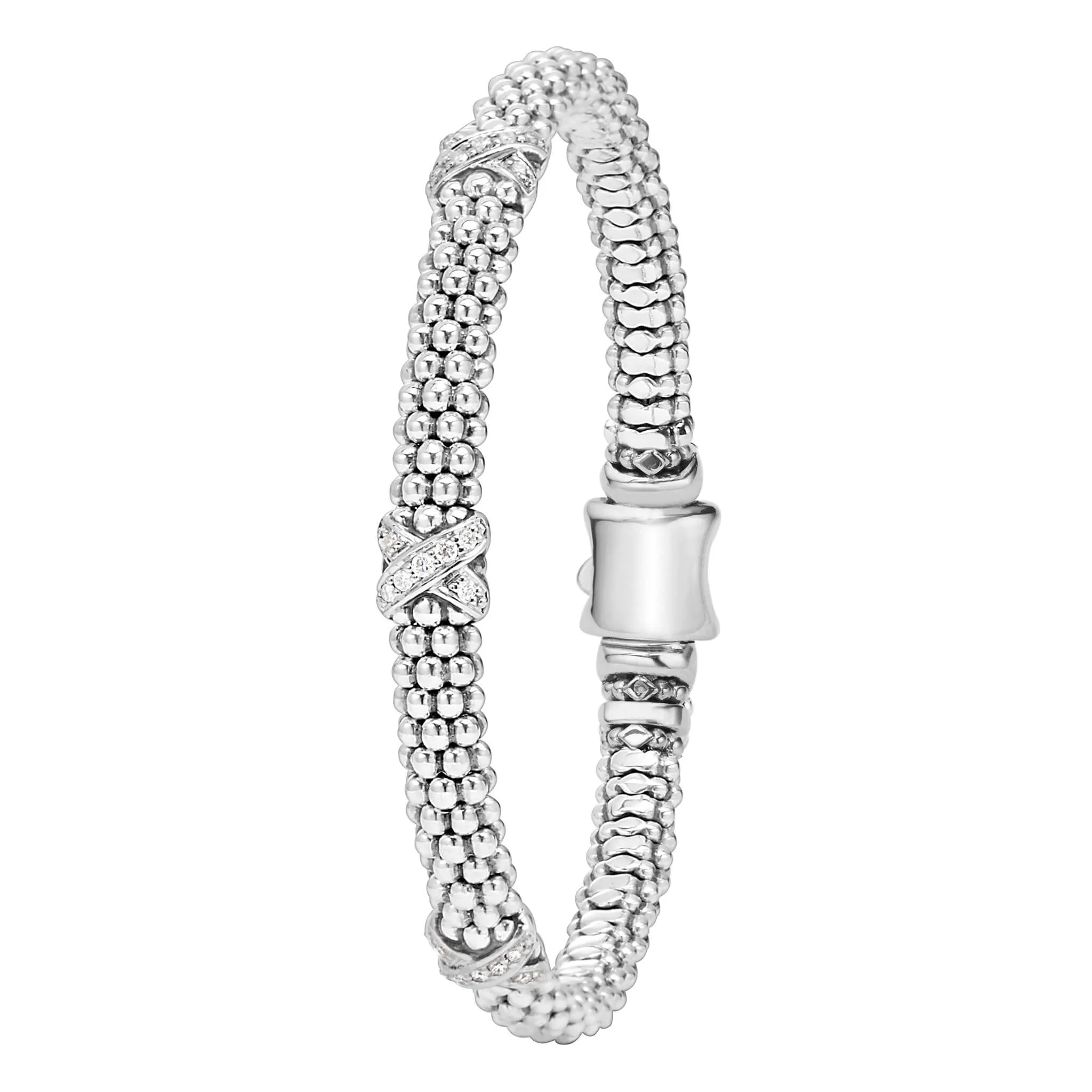 Embrace Three Station Silver X Diamond Bracelet | 6mm