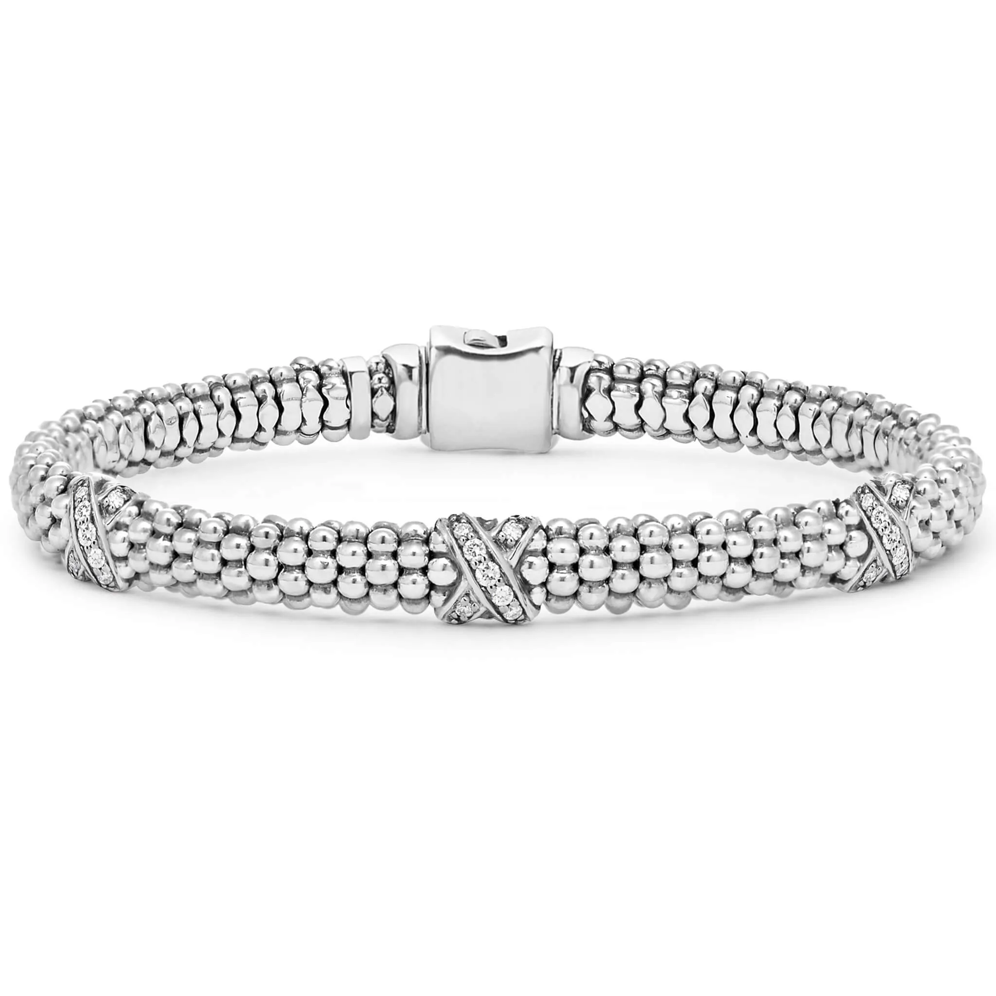 Embrace Three Station Silver X Diamond Bracelet | 6mm