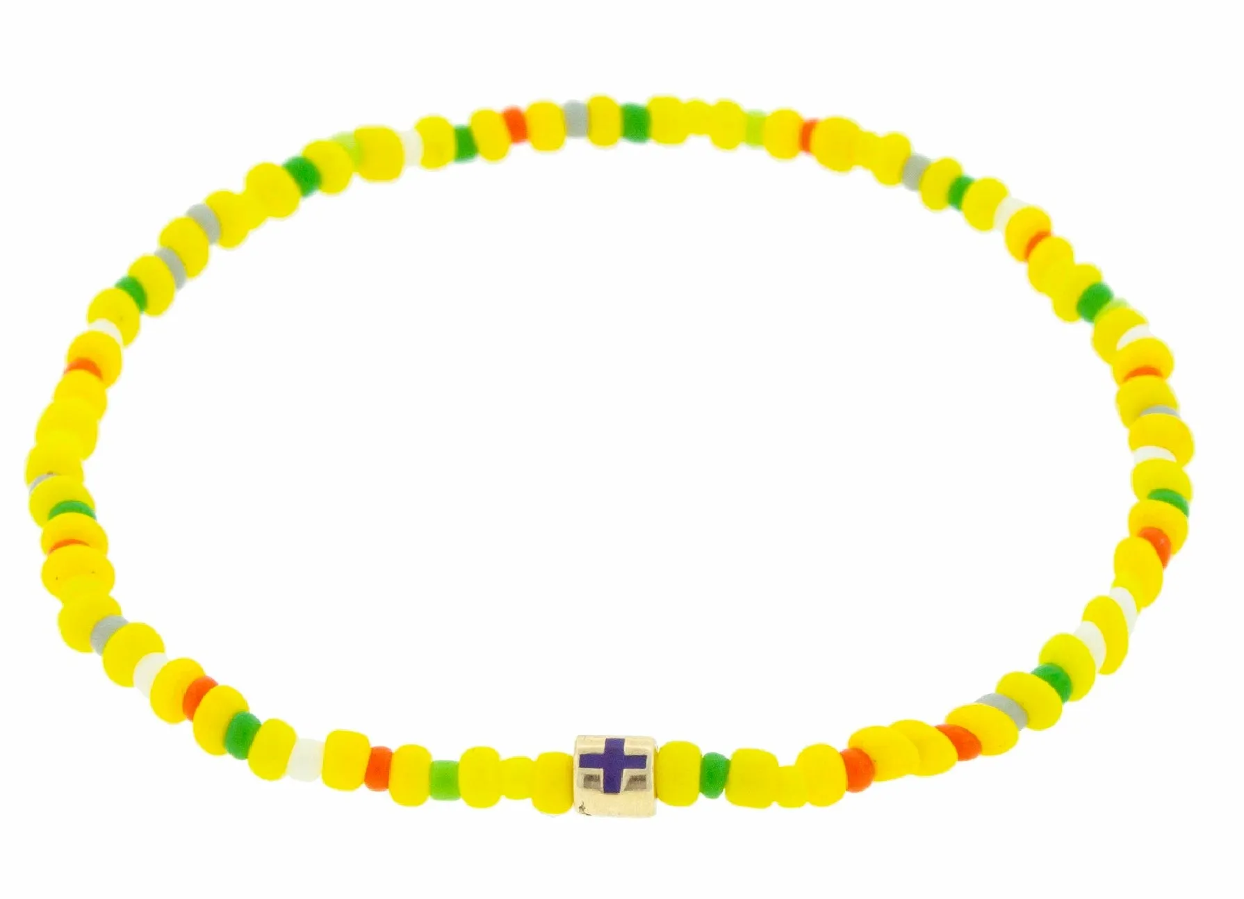 Enameled Cross Short Roll Glass Beaded Bracelet