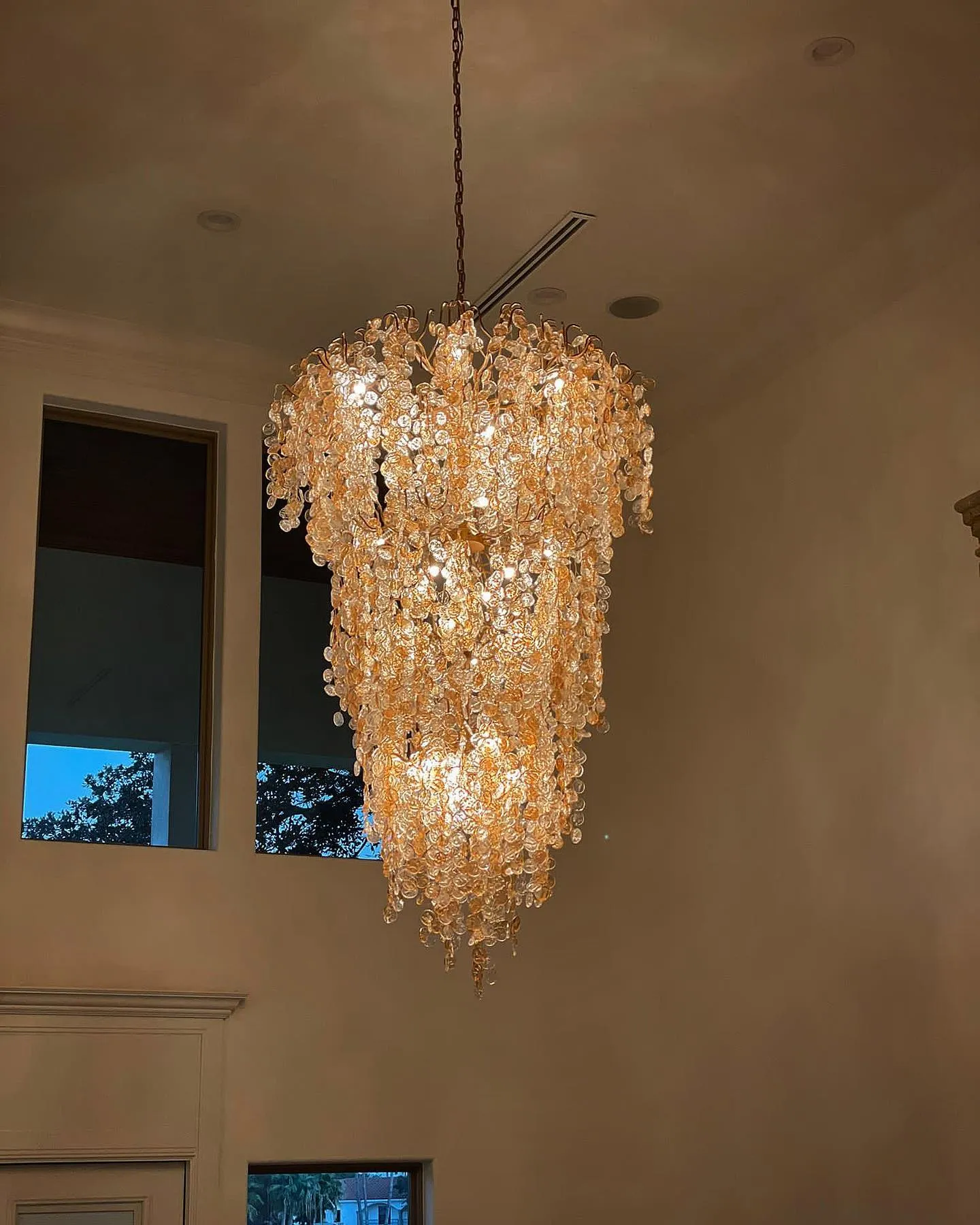 Extra Large Transitional Hand-strung Glass Wafers Chandelier for Staircase/Foyer