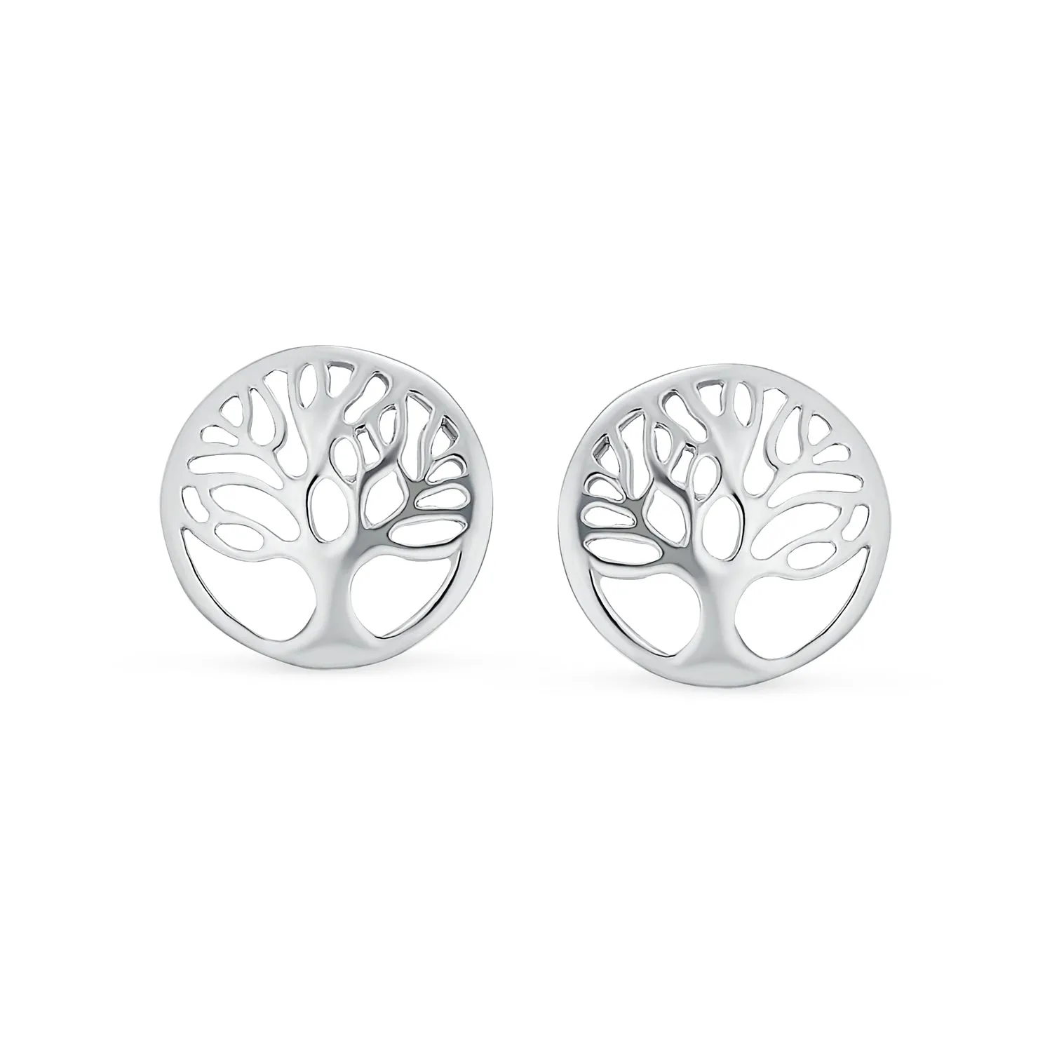 Family Oval Circle Wishing Tree of Life Drop Stud Earrings .925 Silver