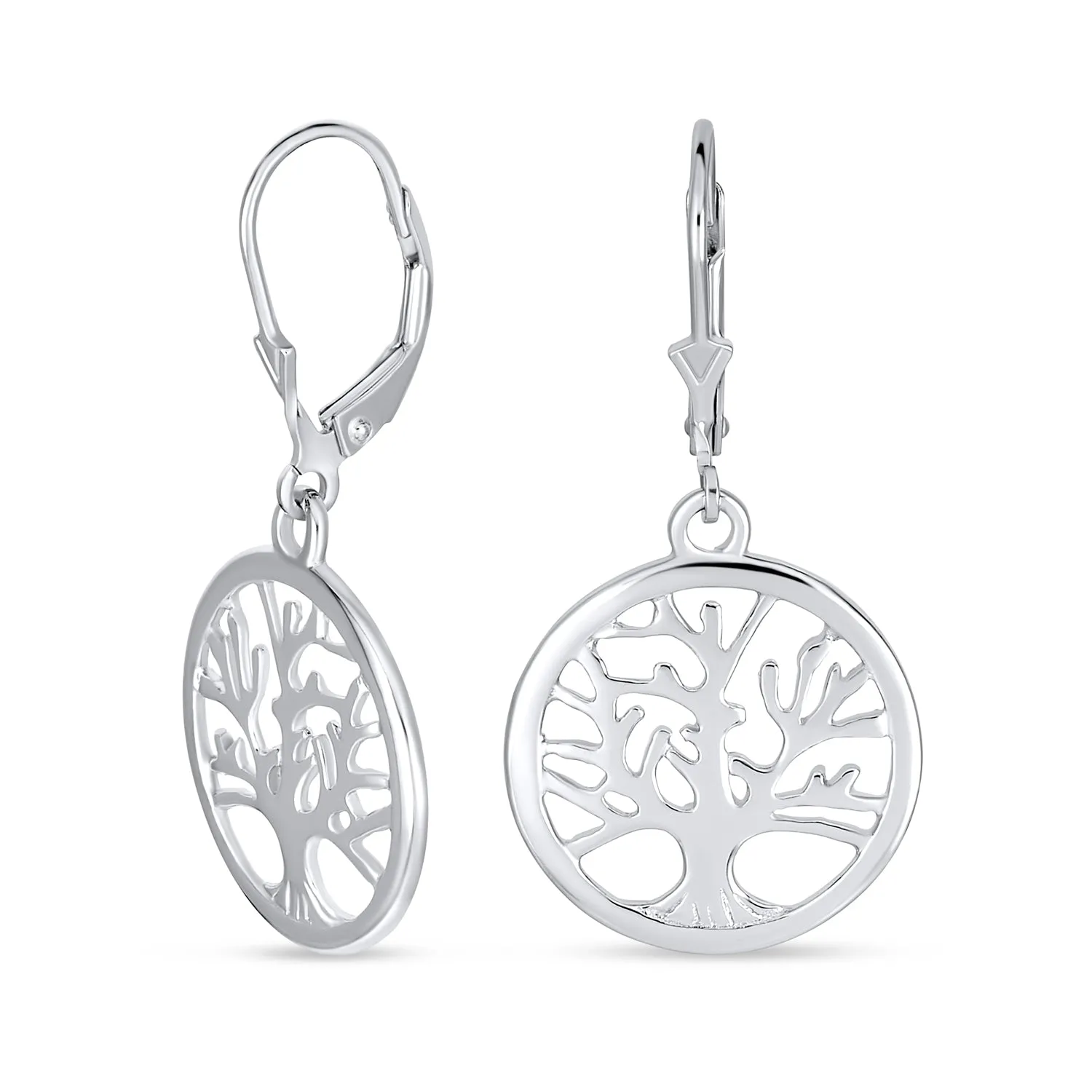 Family Oval Circle Wishing Tree of Life Drop Stud Earrings .925 Silver