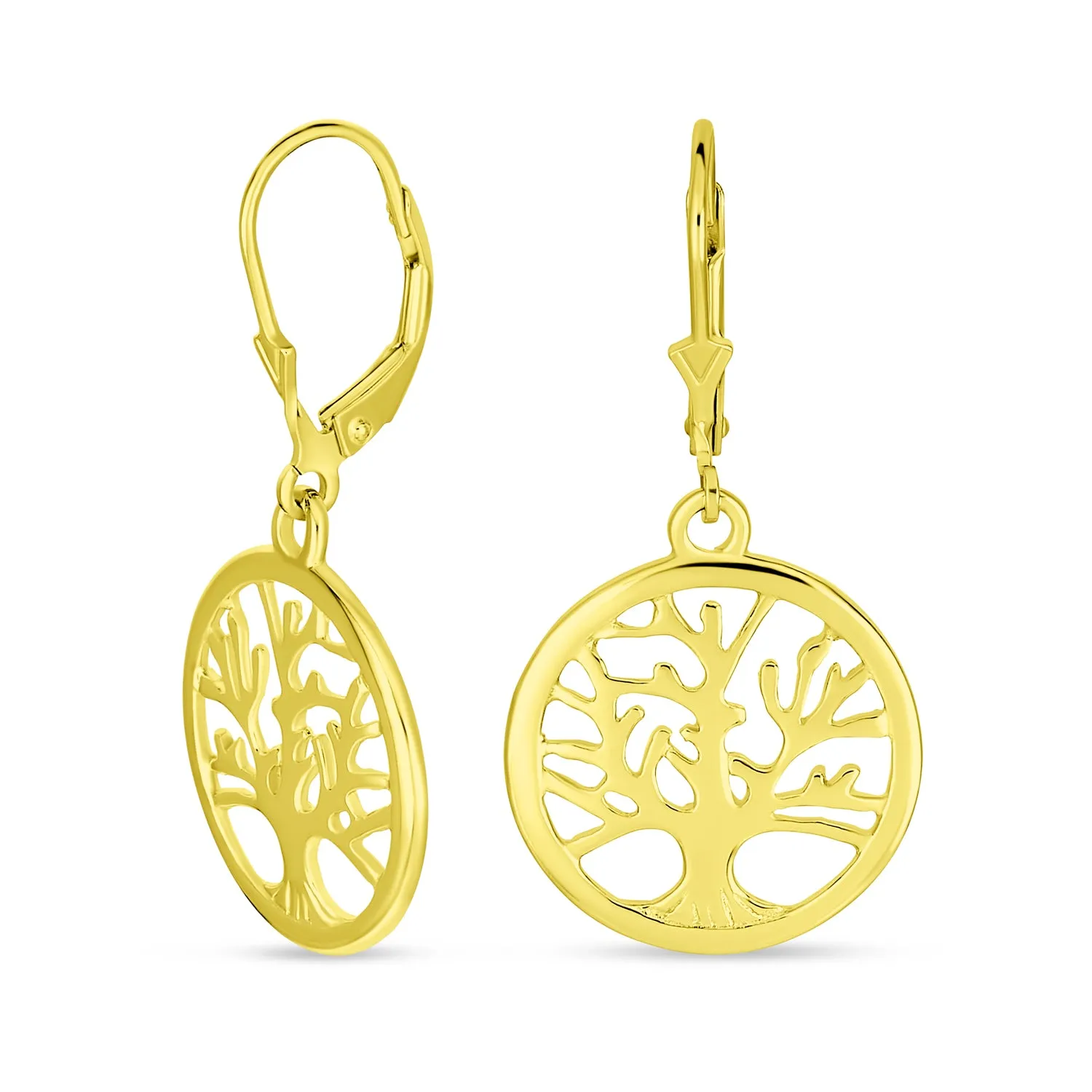 Family Oval Circle Wishing Tree of Life Drop Stud Earrings .925 Silver