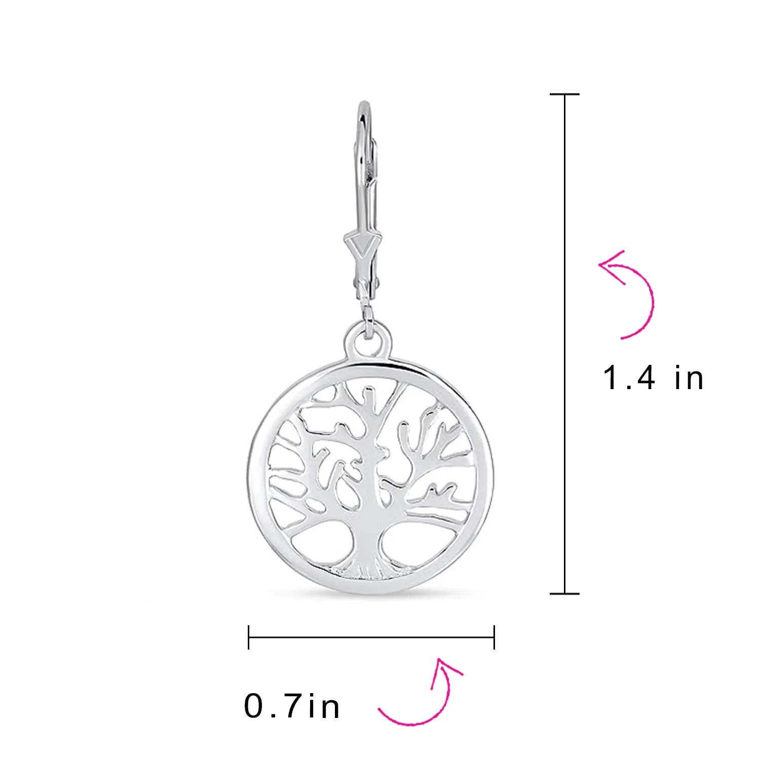 Family Oval Circle Wishing Tree of Life Drop Stud Earrings .925 Silver