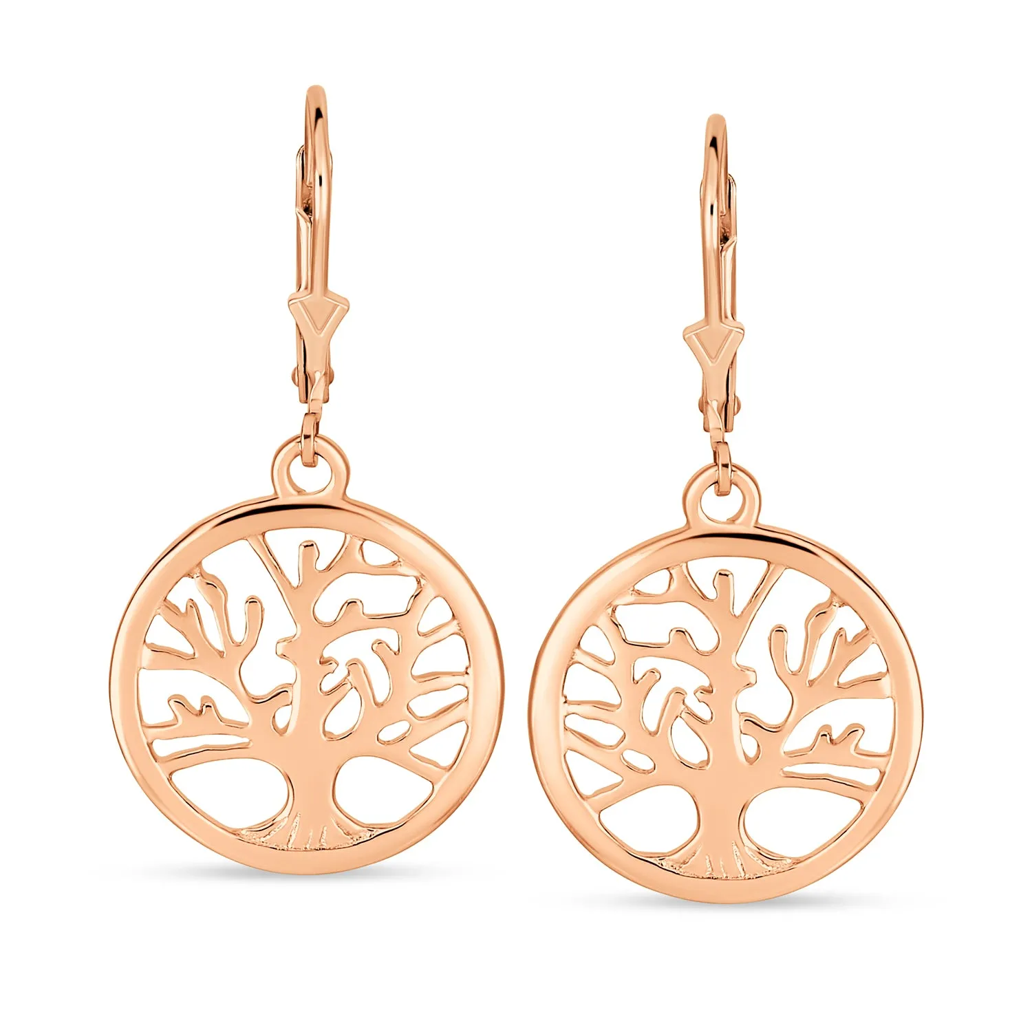 Family Oval Circle Wishing Tree of Life Drop Stud Earrings .925 Silver