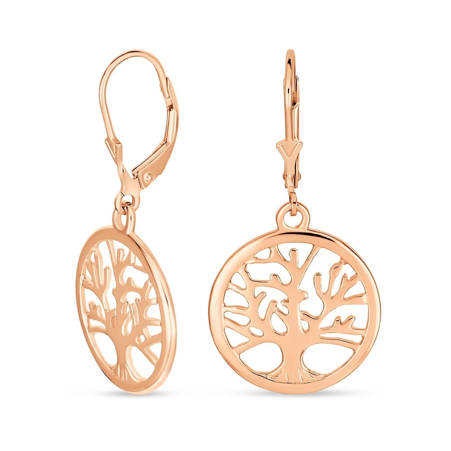 Family Oval Circle Wishing Tree of Life Drop Stud Earrings .925 Silver