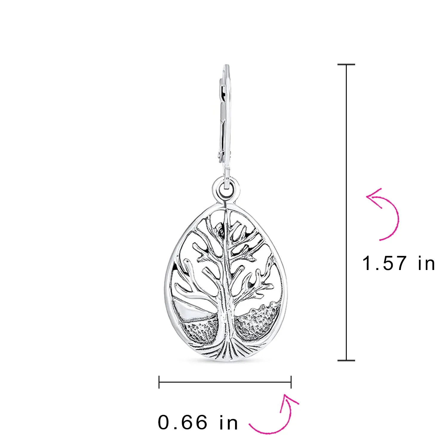 Family Oval Circle Wishing Tree of Life Drop Stud Earrings .925 Silver