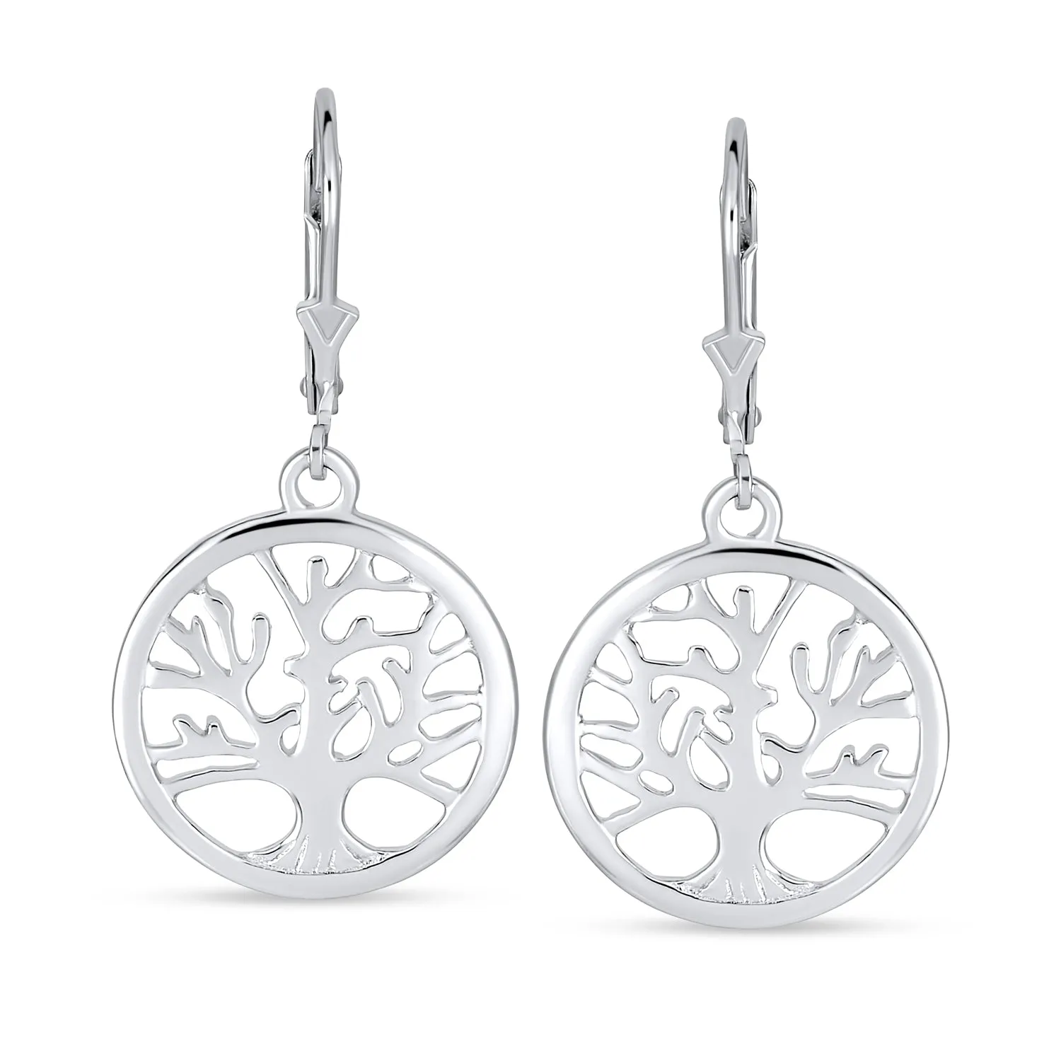 Family Oval Circle Wishing Tree of Life Drop Stud Earrings .925 Silver