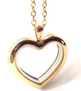 FL8 - Gold Plated High Quality Stainless Steel Heart Floating Locket with Chain