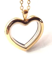 FL8 - Gold Plated High Quality Stainless Steel Heart Floating Locket with Chain