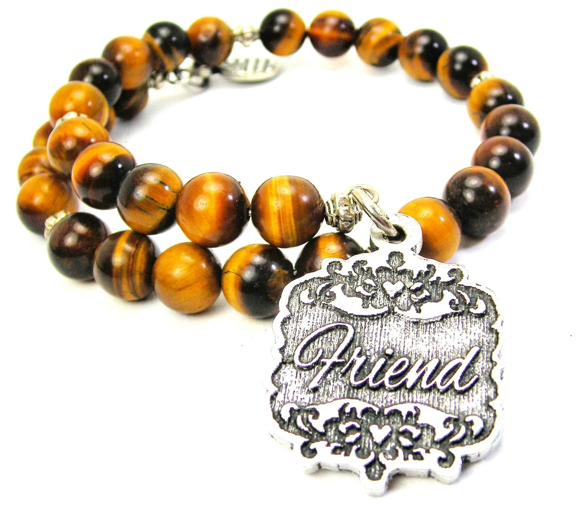 Friend Victorian Scroll Tiger's Eye Glass Beaded Wrap Bracelet