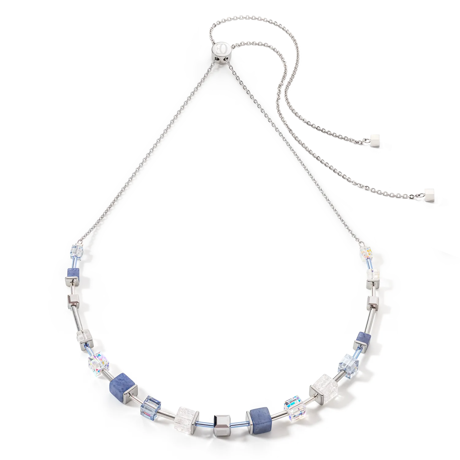 GeoCUBE® Precious & Slider Closure necklace silver-blue