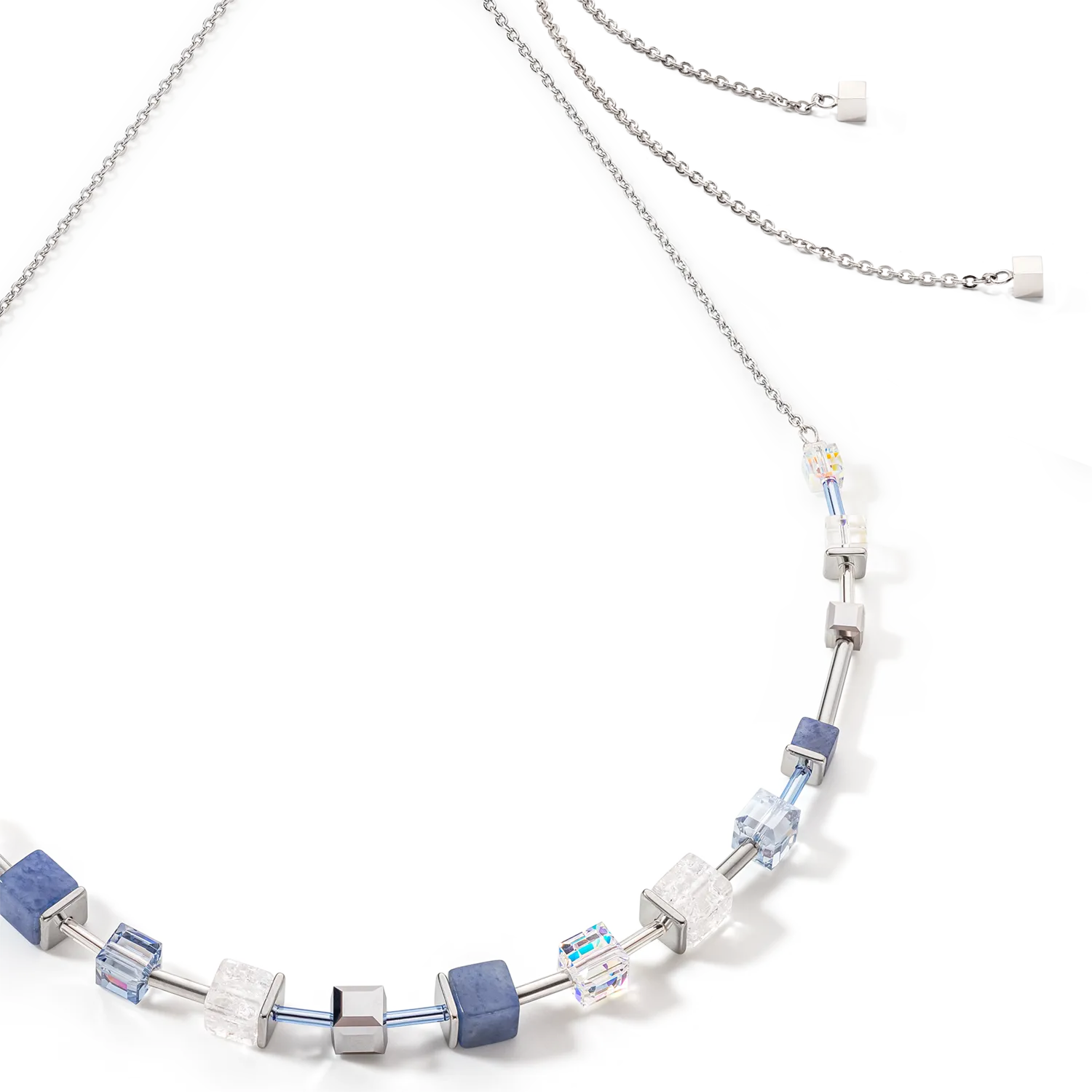 GeoCUBE® Precious & Slider Closure necklace silver-blue