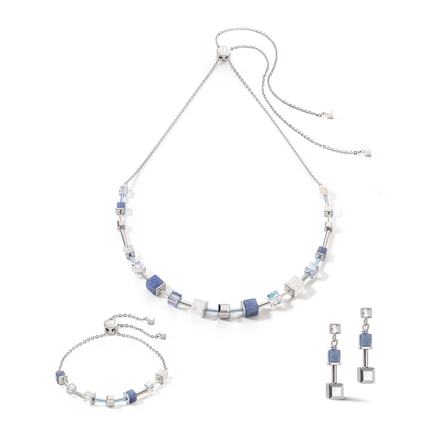 GeoCUBE® Precious & Slider Closure necklace silver-blue